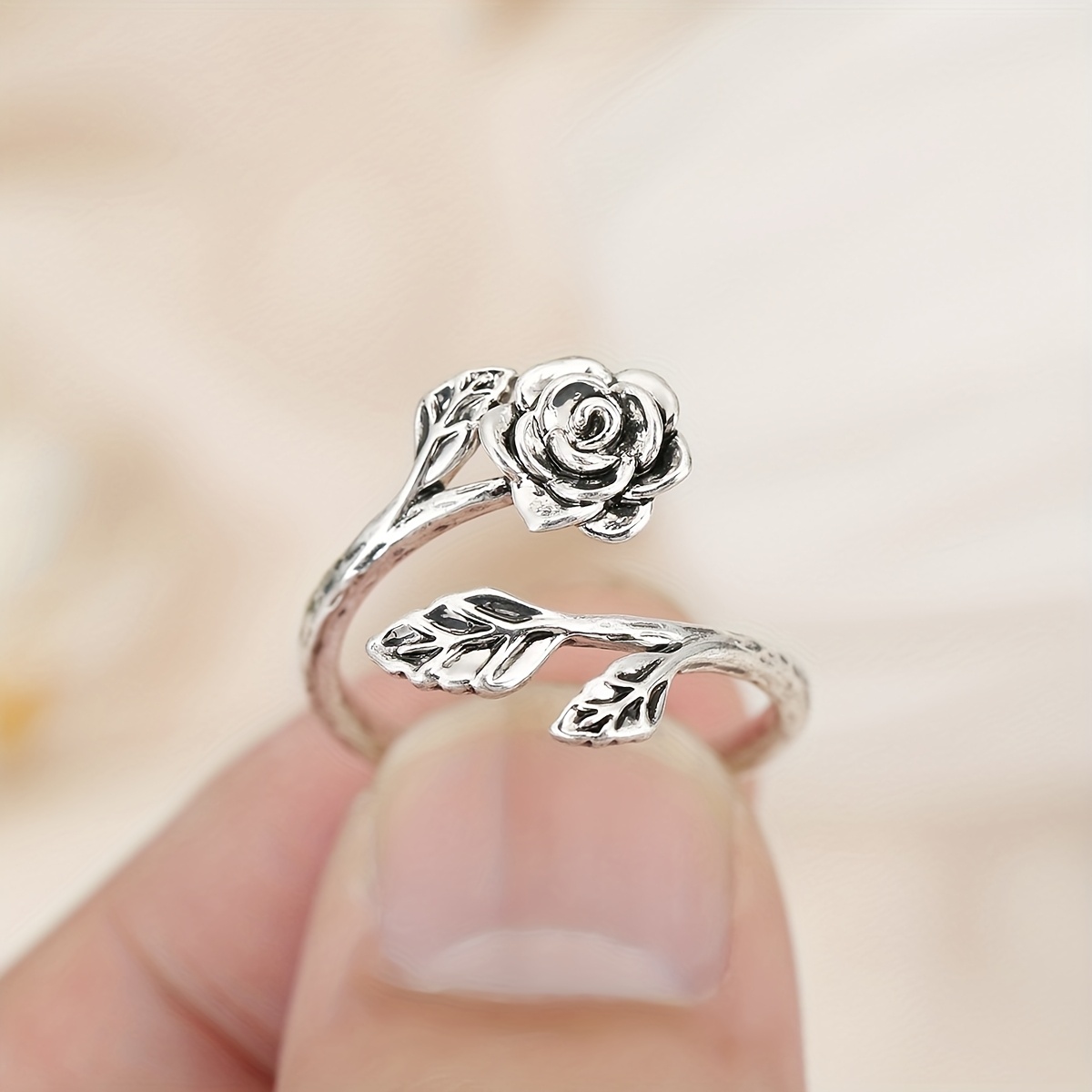 Bohemian Adjustable Rose Ring Golden Plated Copper Floral